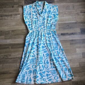 Vintage Jeffrey Women's Dress Size M/L Blue White Midi